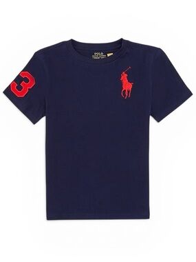 Polo Ralph Lauren Boys Navy Cotton T-Shirt Big Pony Red Logo Size 4 Classic Fit